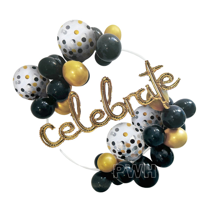 40 Pcs Celebrate Hoop Decor Set with premium Mylar foil and latex balloons for birthday parties, hoop backdrops, themed celebrations, and event decoration from Party Wholesale Hub.