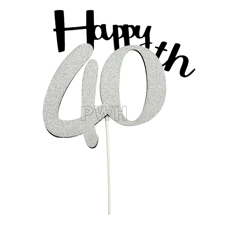40th Birthday glitter silver cake topper for milestone birthday cake decoration available wholesale from Party Wholesale Hub