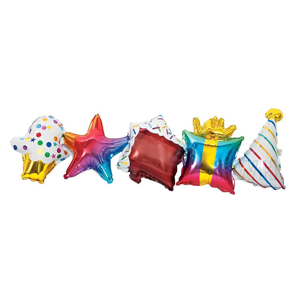 5 Foil Balloons Celebrations Wall Banner made from premium Mylar foil with a glossy metallic finish for birthday parties, anniversaries, baby showers, and event wall decoration from Party Wholesale Hub.