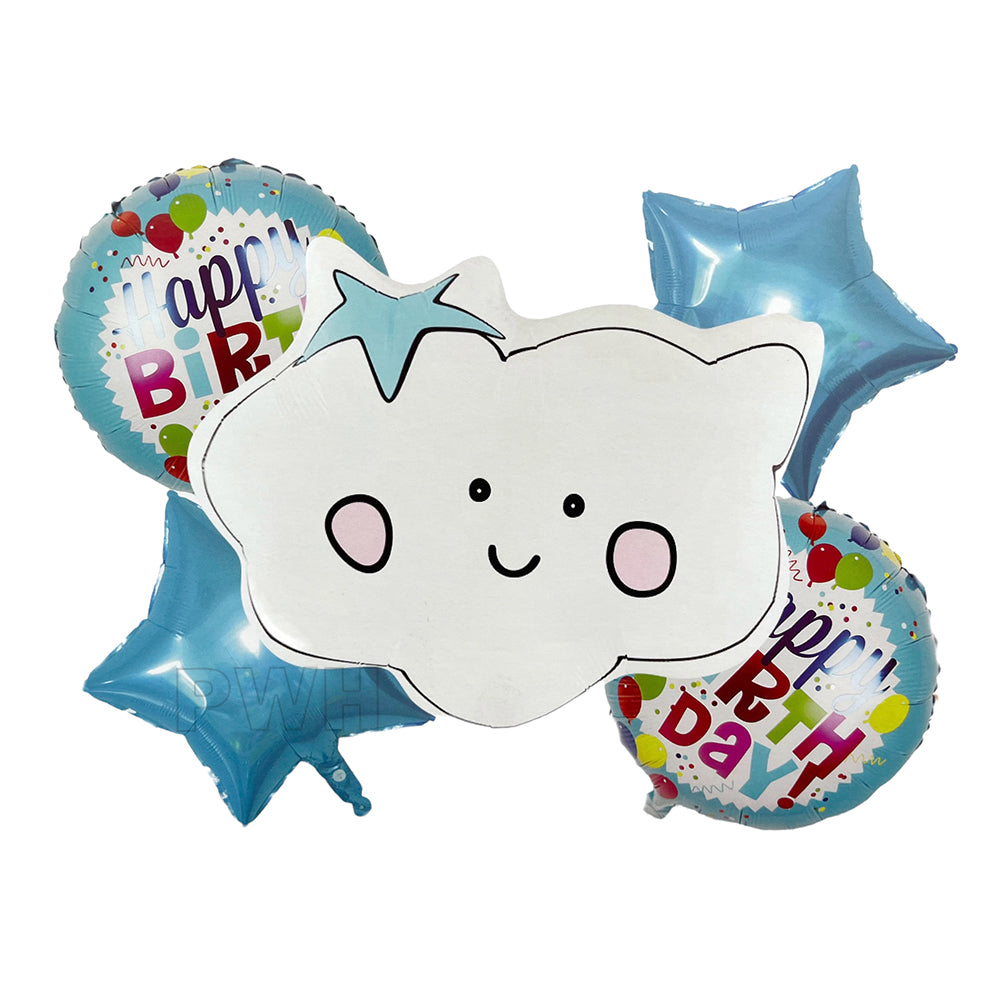 5-in-1 Cloud Happy Birthday Mylar foil balloon set for birthday party decoration wholesale supplier in India