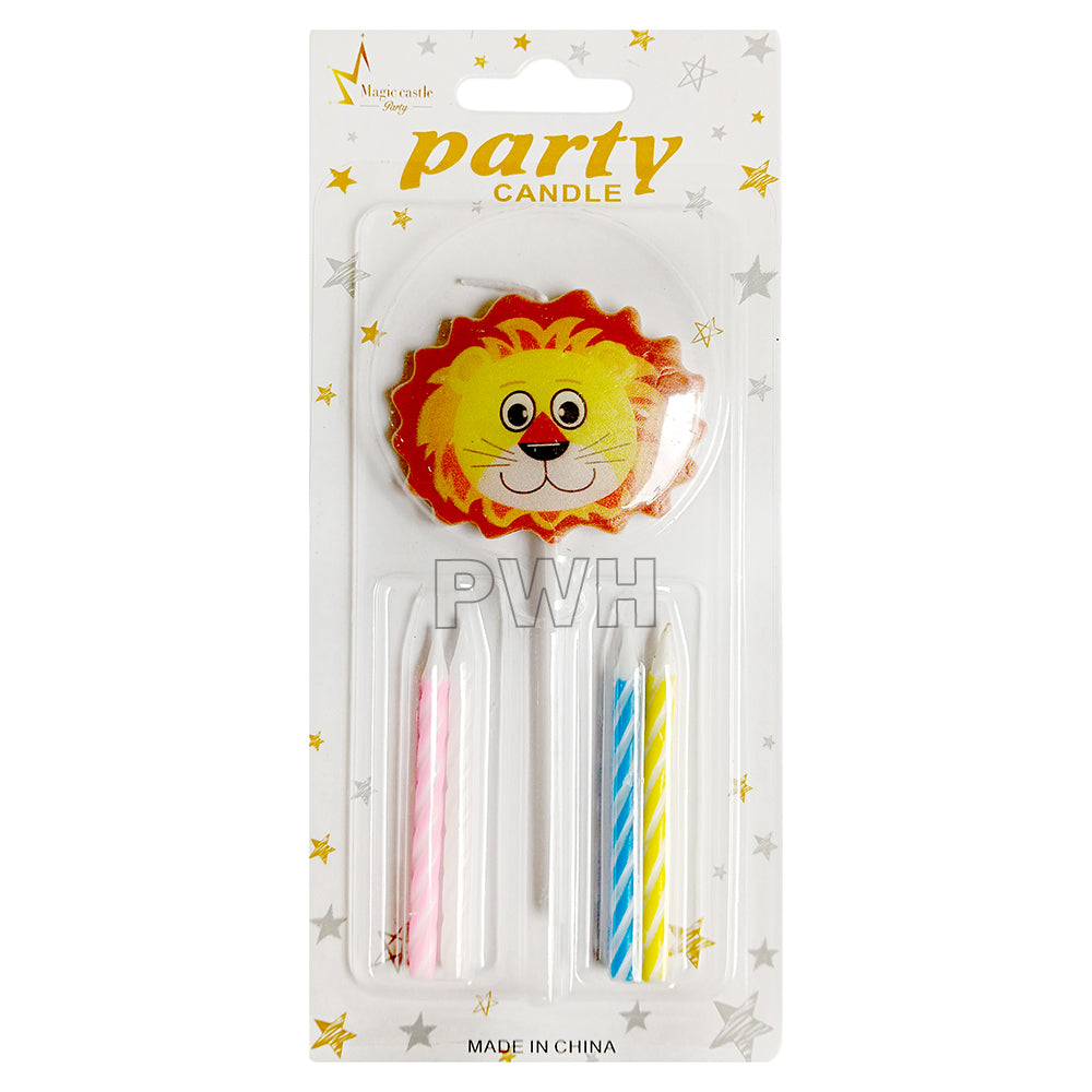 Animal Face Printed cake candle made from eco-friendly non-toxic paraffin wax for jungle and safari theme birthday cake decoration available wholesale from Party Wholesale Hub