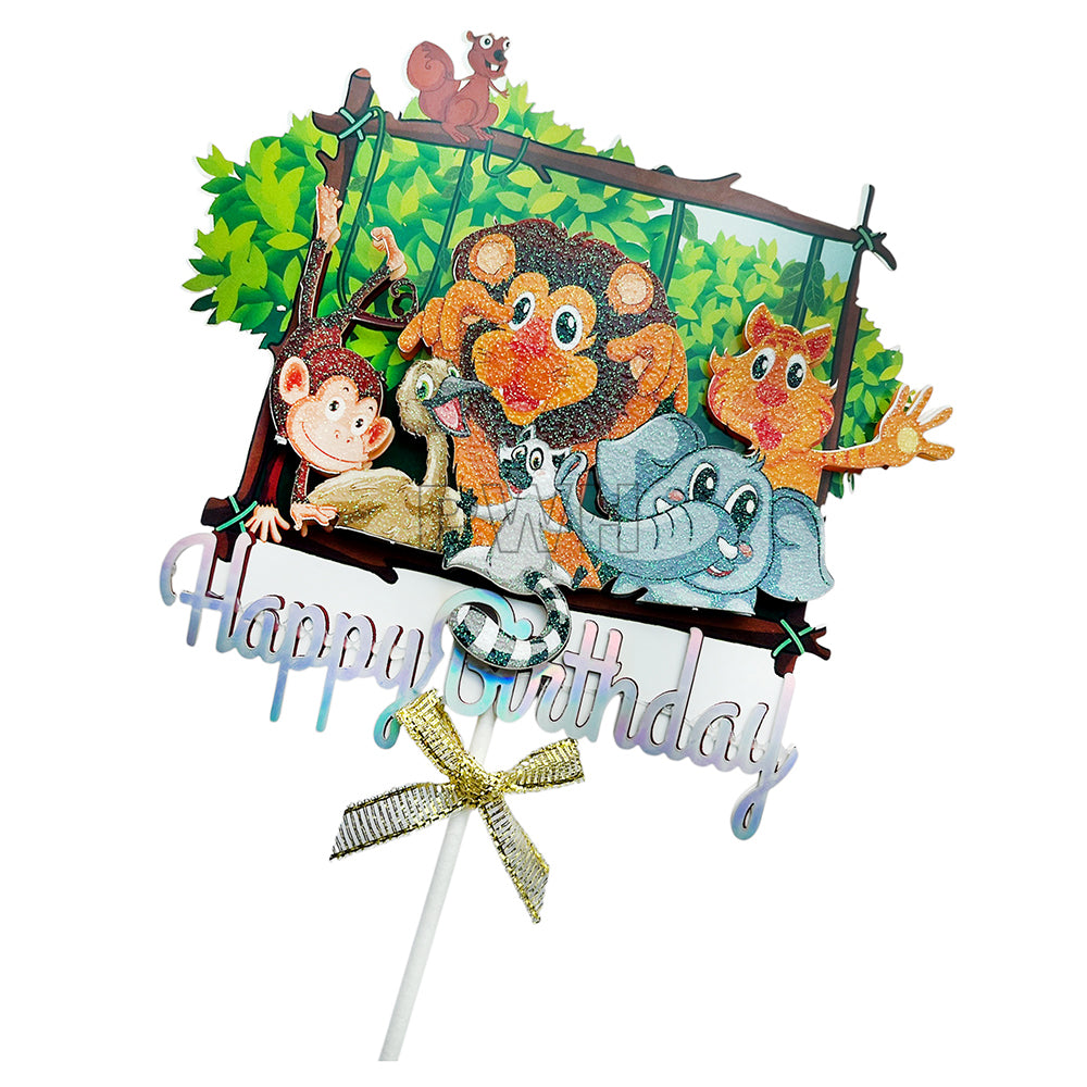 Animal Printed 3D paper cake topper for jungle and safari theme birthday cake decoration available wholesale from Party Wholesale Hub