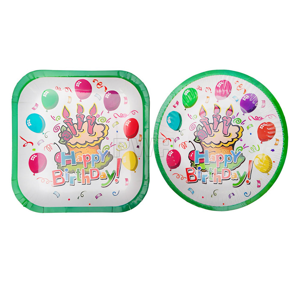 Premium assorted 7 inch disposable paper dessert plates set for serving cakes, pastries, desserts, and party snacks at birthdays and celebrations from PartyWholesale India