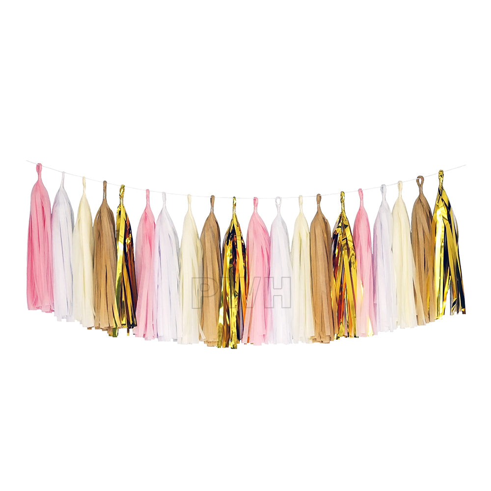 15 Pcs assorted color tissue paper tassel garland 3 meter wholesale party backdrop decoration for birthdays weddings baby showers and event decor