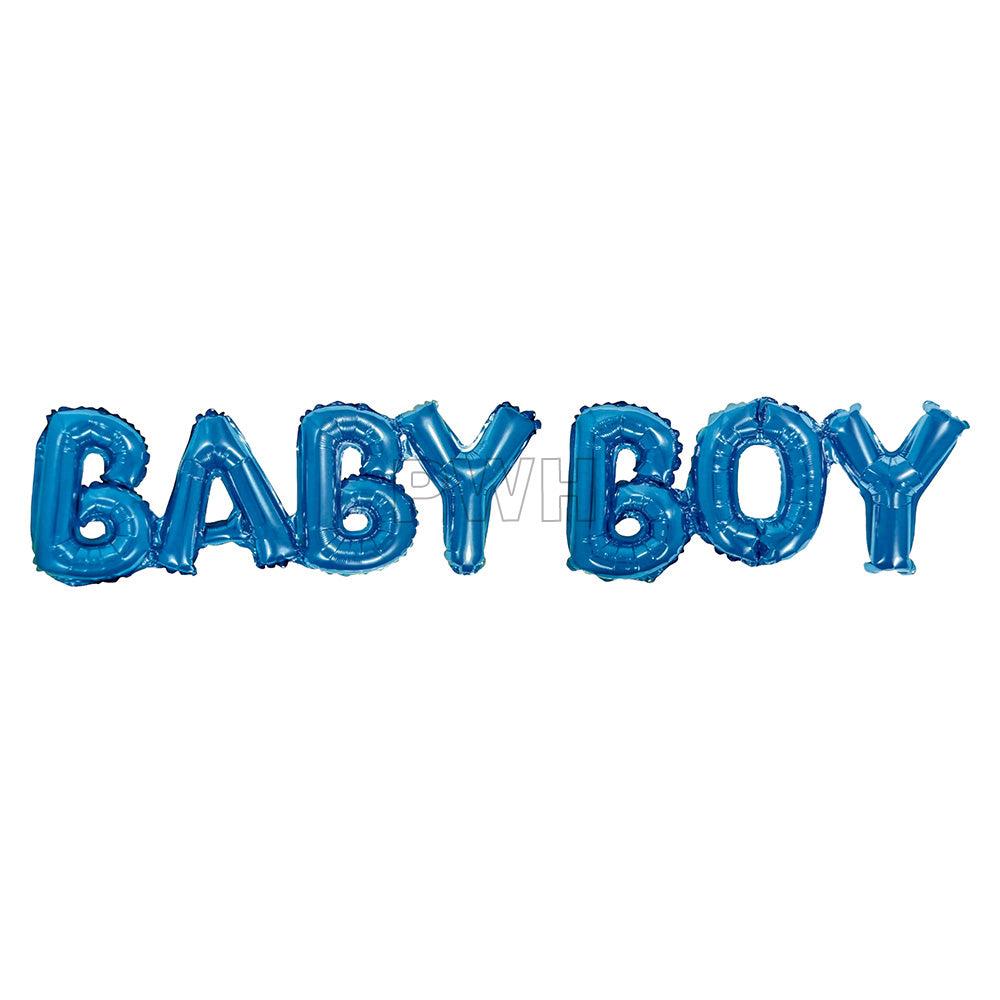 Baby Boy capital letters aluminium foil banner for baby shower and welcome baby party decoration available wholesale from Party Wholesale Hub