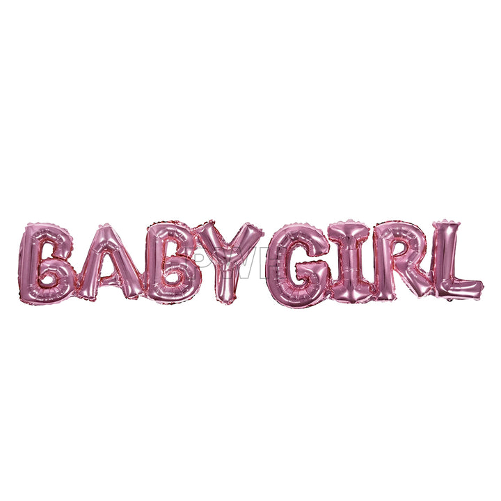 Baby Girl capital letters aluminium foil banner for baby shower and welcome baby girl party decoration available wholesale from Party Wholesale Hub