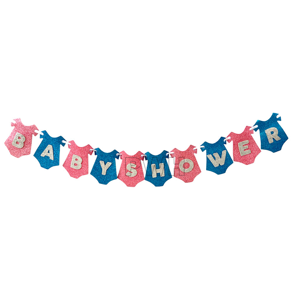 Baby Shower Dress Glitter Banner with premium glitter finish for elegant baby shower wall decoration from Party Wholesale Hub.