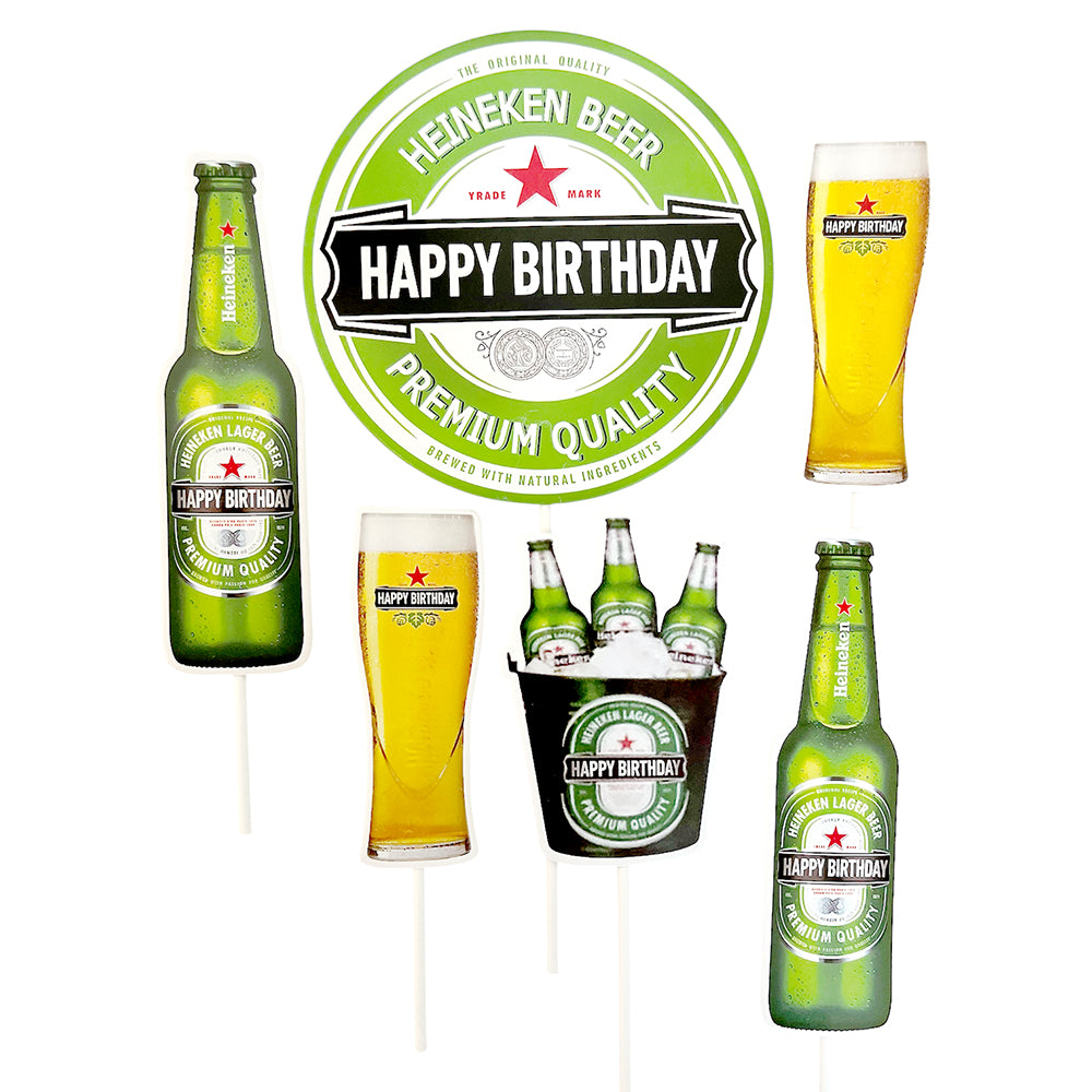 Beer Bottle Happy Birthday cake topper set for adult birthday cake decoration available wholesale from Party Wholesale Hub