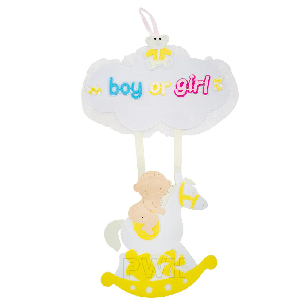 Boy or Girl Dress EVA wall hanging decoration for baby shower, gender reveal, baby arrival, and welcome baby party decoration from Party Wholesale Hub.