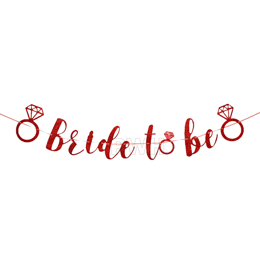 Bride to Be cursive paper wall banner in golden, silver, and red for bridal shower, bachelorette party, and wedding decoration available in bulk from Party Wholesale Hub.