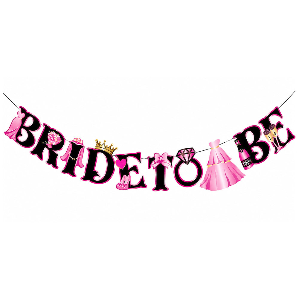 Premium Bride To Be Dress Paper Banner in black and pink for bachelorette parties, bridal showers, pre-wedding celebrations, photo backdrops, and bride-to-be events from Party Wholesale Hub India.