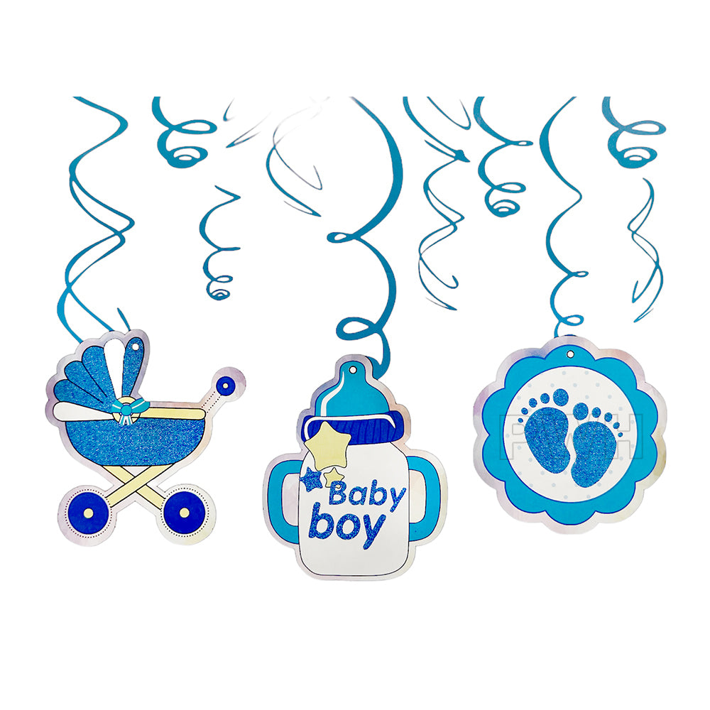 Character theme hanging swirls 6 pcs for baby boy and baby girl baby shower, baby arrival, and party ceiling decoration available wholesale from Party Wholesale Hub