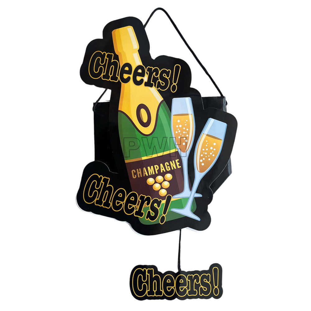 Cheers champagne bottle pinata decoration for birthdays, anniversaries, weddings, New Year's Eve, and celebration party games available wholesale from Party Wholesale Hub