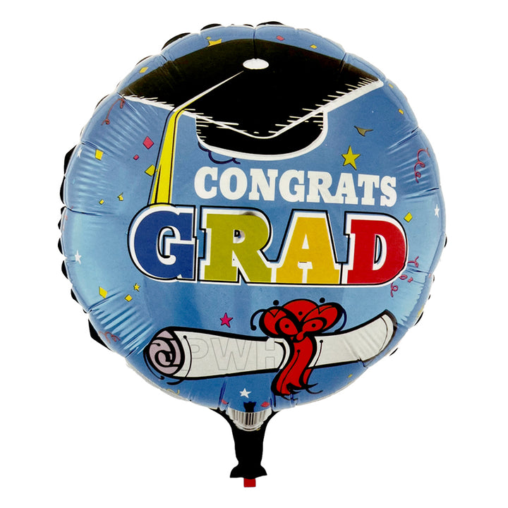 Congrats Grad printed Mylar aluminium foil balloon for graduation party, convocation celebration, balloon bouquet, and graduation event decoration from Party Wholesale Hub.