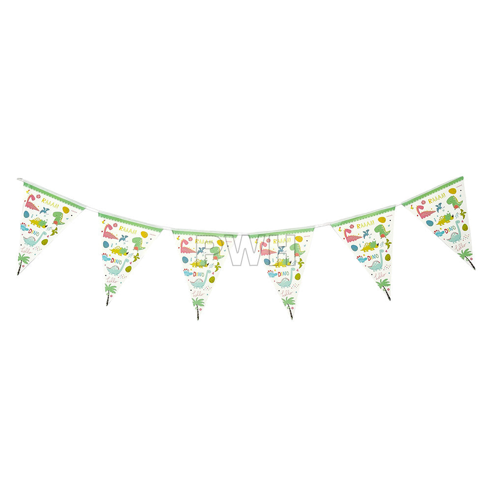 Cute Dino theme paper wall banner for kids' dinosaur birthday party decoration, photo backdrop, and cake table décor available in bulk from Party Wholesale Hub.