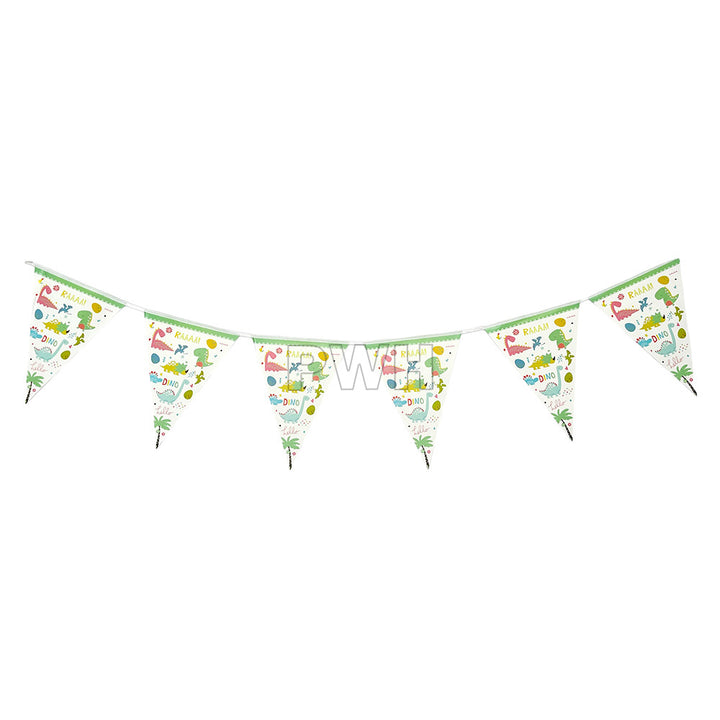 Cute Dino theme paper wall banner for kids' dinosaur birthday party decoration, photo backdrop, and cake table décor available in bulk from Party Wholesale Hub.
