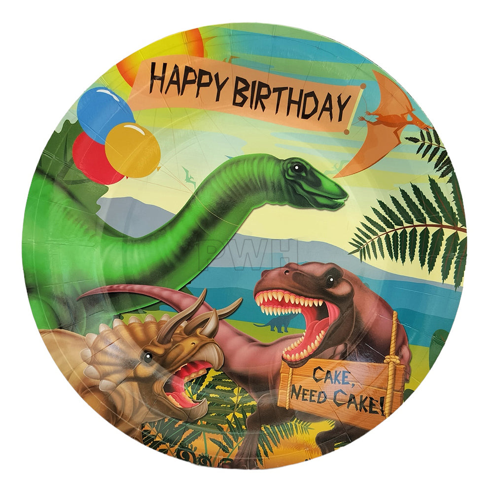 Premium Dino Jungle Theme Paper Food Plates 9 Inch Pack of 10 for Kids Birthday Party Tableware from Party Wholesale Hub