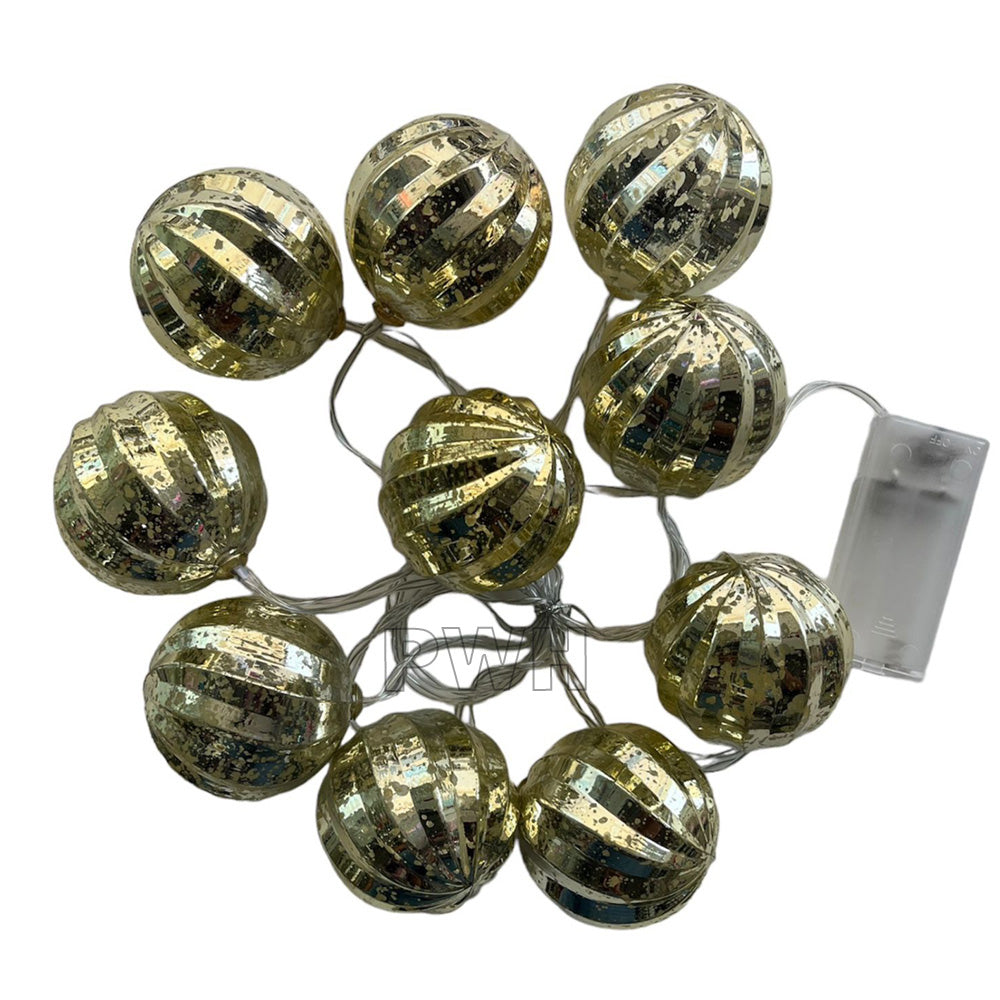 Disco Ball Decorative String LED Lights with 10 golden ball warm white LEDs for birthday, wedding, home décor, and party decoration from Party Wholesale Hub.