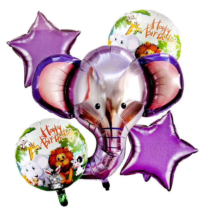 Elephant 5-in-1 Mylar foil balloons bouquet set for jungle birthday party decoration wholesale supplier in India