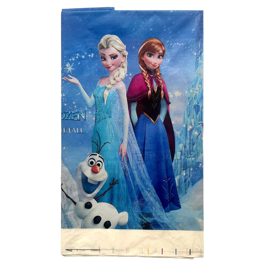Frozen theme plastic table cover for kids birthday parties featuring princess-inspired design and waterproof party table protection from Party Wholesale Hub India.