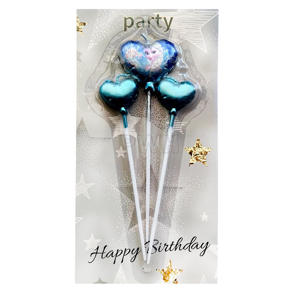 Frozen Theme Birthday Candles Set in blue made from eco-friendly non-toxic paraffin wax for kids birthday cake decoration available wholesale from Party Wholesale Hub