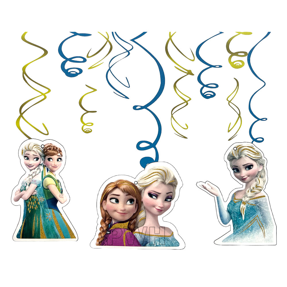 Frozen theme hanging swirls 6 pcs for kids birthday party, Frozen theme celebration, and ceiling decoration available wholesale from Party Wholesale Hub