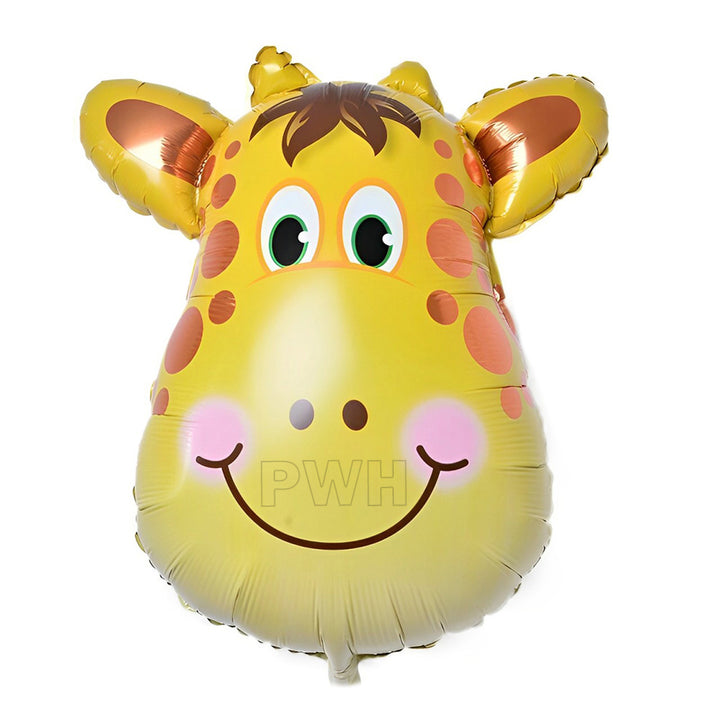 18 inch giraffe face printed foil balloon for jungle theme, safari birthday, zoo party, and kids celebration decoration from Party Wholesale Hub.