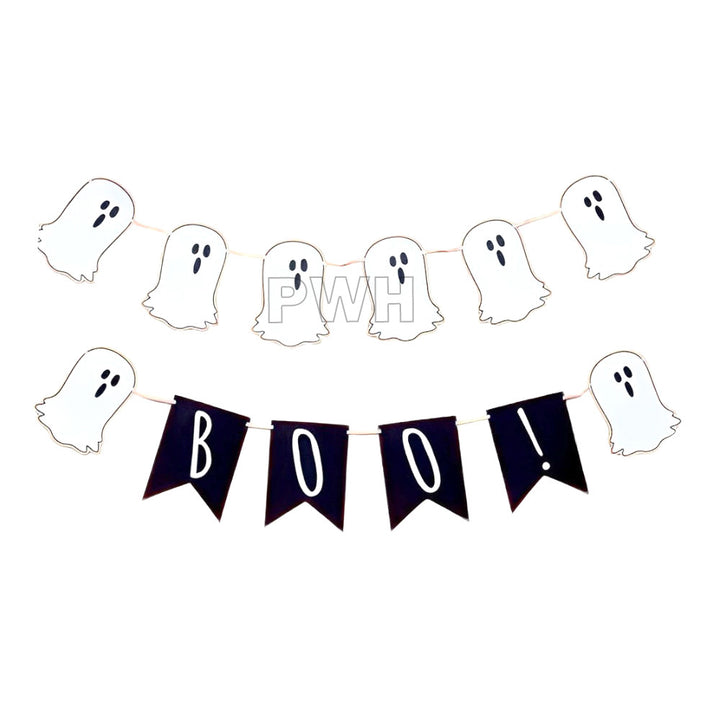 Halloween Boo Ghost paper wall banner for spooky Halloween party, haunted house, and trick or treat decoration available wholesale from Party Wholesale Hub