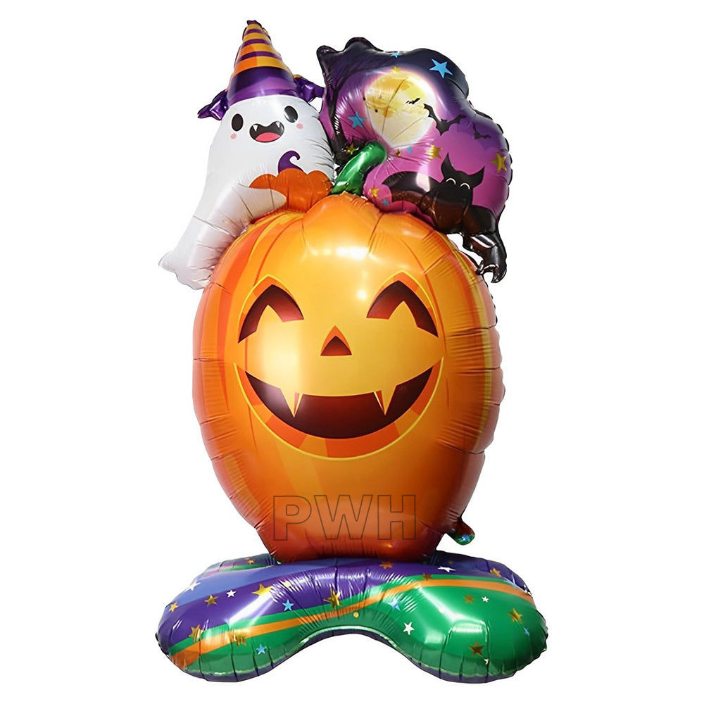 Halloween Pumpkin Ghost Cluster Mylar aluminium foil balloon with glossy metallic finish for Halloween party decorations, haunted house events, balloon bouquets, and festive décor from Party Wholesale Hub.
