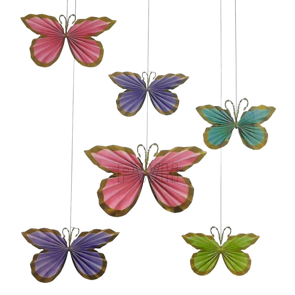 Hanging Butterflies Paper Fans Decoration with assorted colorful butterfly paper fans for baby shower, butterfly theme birthday, and kids party decoration from Party Wholesale Hub.