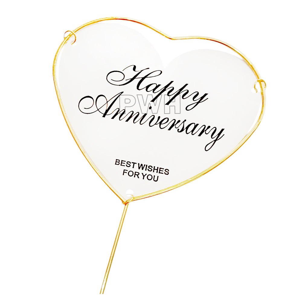 Happy Anniversary metal cake topper in assorted colors for elegant anniversary cake decoration available wholesale from Party Wholesale Hub