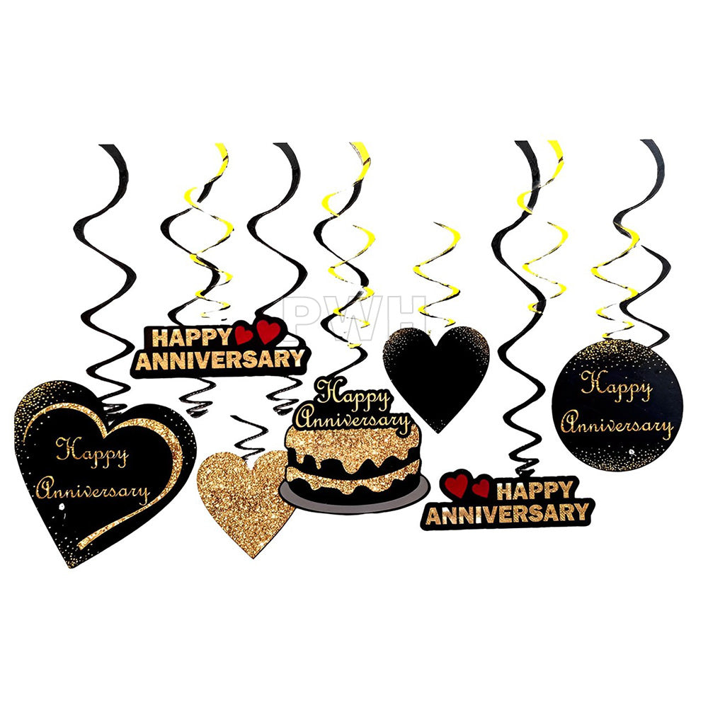 Happy Anniversary swirls decoration set for wedding anniversary, romantic celebration, and hanging party decoration available wholesale from Party Wholesale Hub
