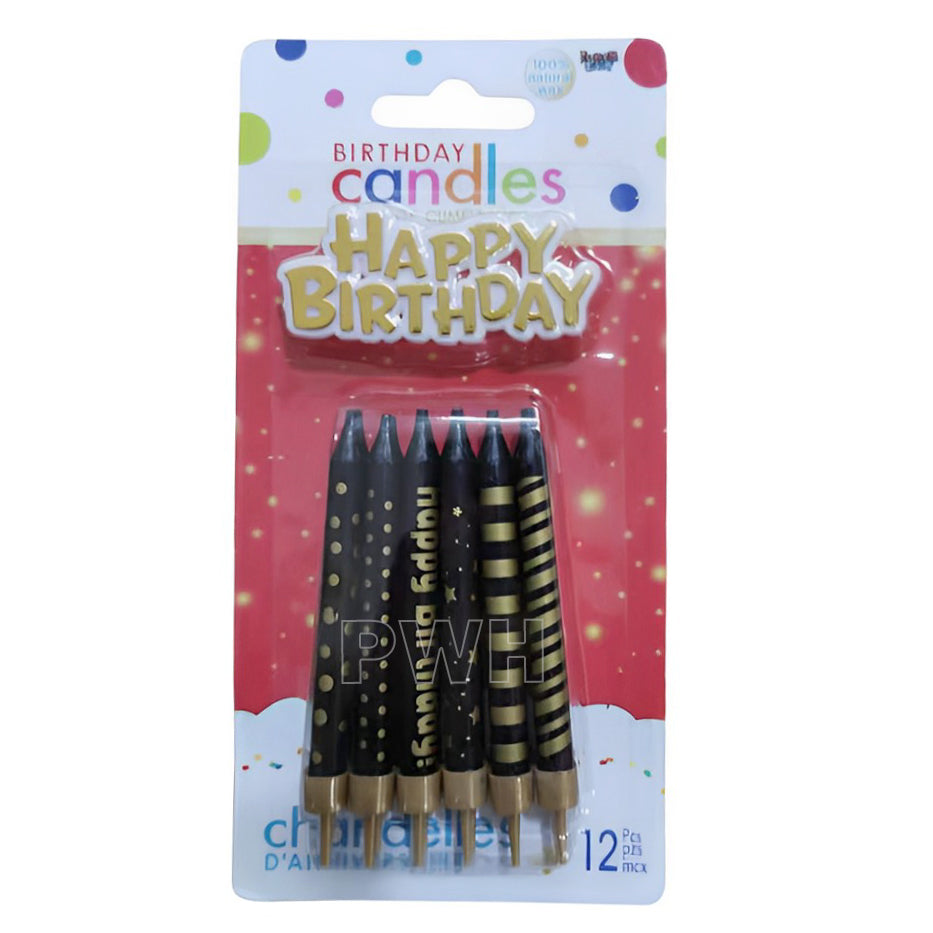 Happy Birthday Black Assorted Cake Candles Set for birthday cake decoration and wholesale party supplies from Party Wholesale Hub