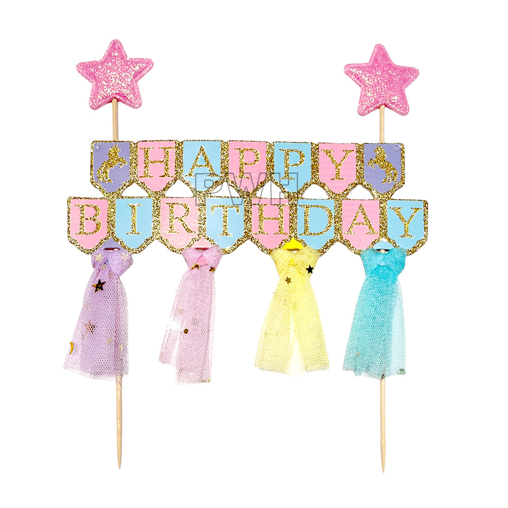 Happy Birthday glitter fabric cake topper set for premium birthday cake decoration available wholesale from Party Wholesale Hub
