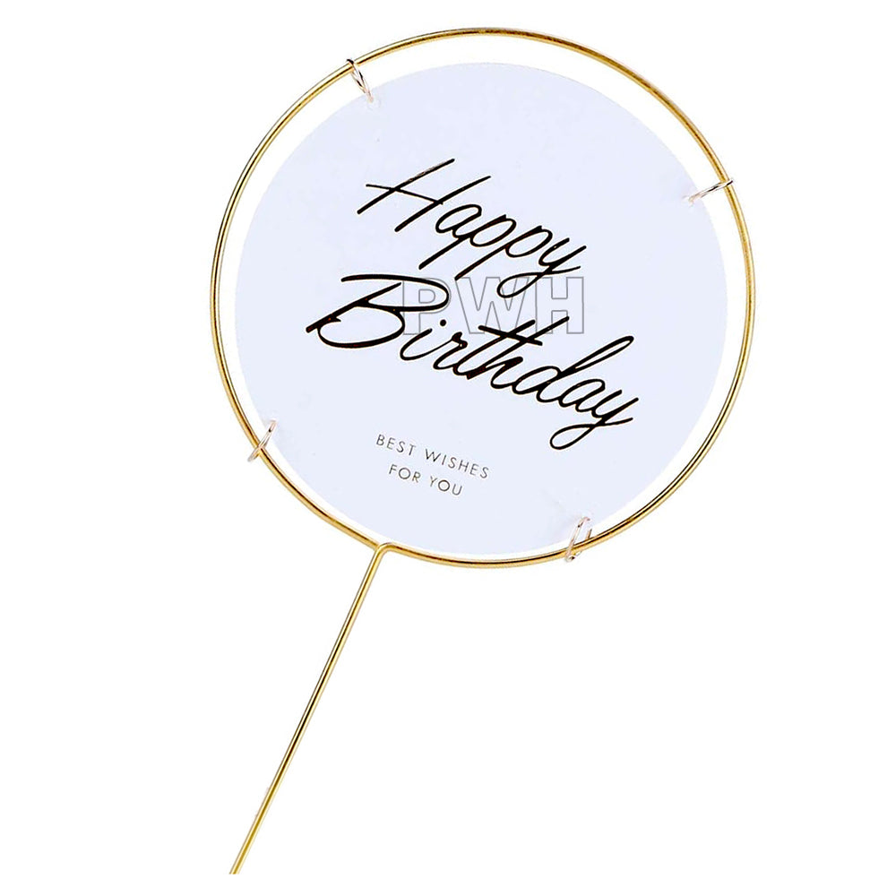 Happy Birthday metal cake topper in assorted colors for elegant birthday cake decoration available wholesale from Party Wholesale Hub