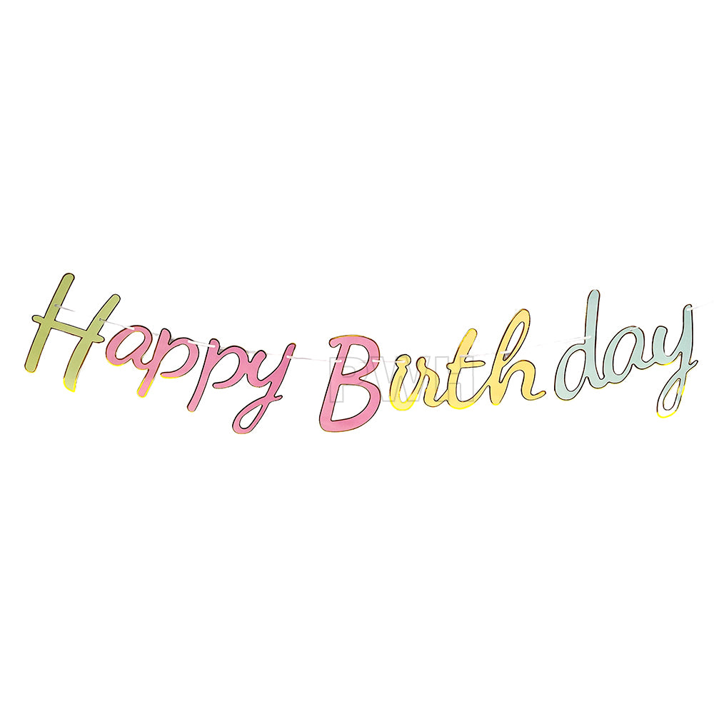 Happy Birthday neon cursive paper banner bunting for birthday party wall decoration and photo backdrop available in bulk from Party Wholesale Hub.
