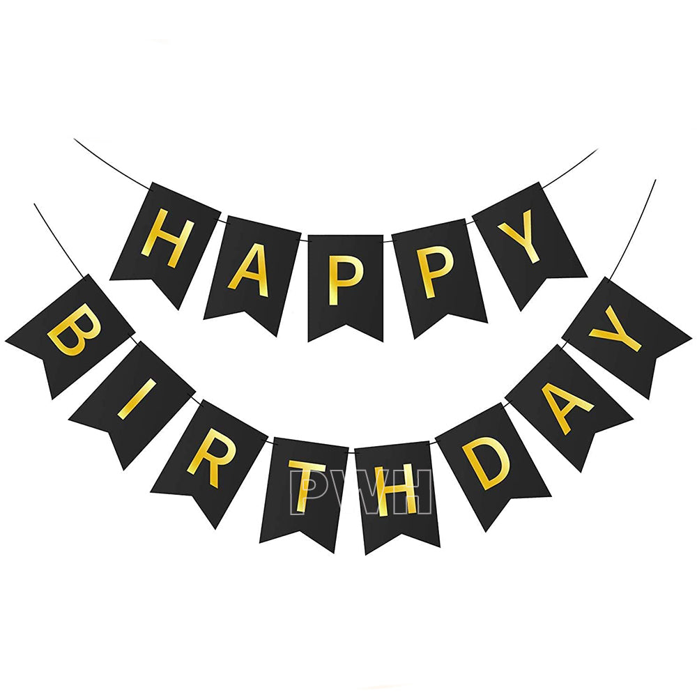 Happy Birthday paper flags wall banner in assorted colors for birthday party wall decoration and photo backdrop available in bulk from Party Wholesale Hub.
