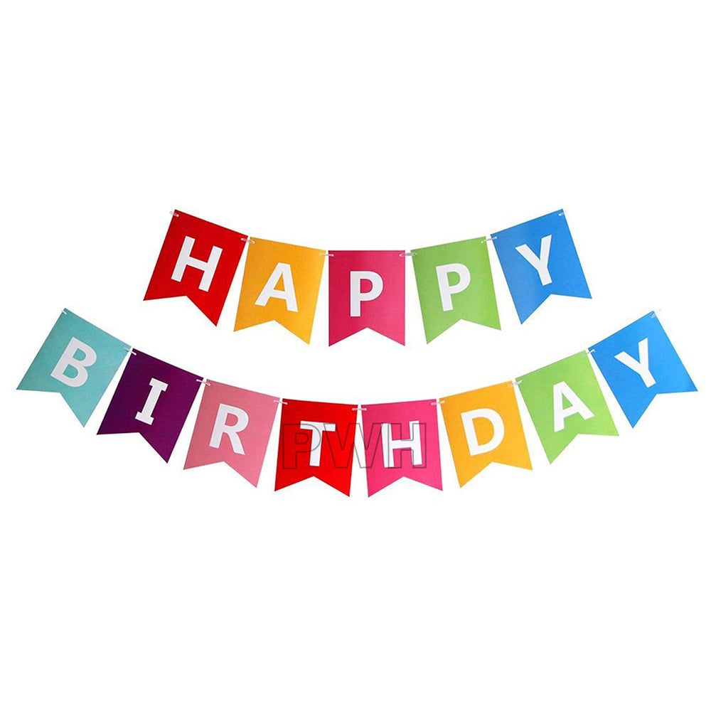 Happy Birthday multicolor paper wall banner for birthday party decoration, wall backdrop, and photo booth available in bulk from Party Wholesale Hub.