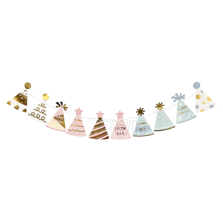 Happy Birthday Party Caps decorative paper wall banner for kids' birthday party backdrop, cake table decoration, party entrance, and photo booth available in bulk from Party Wholesale Hub.