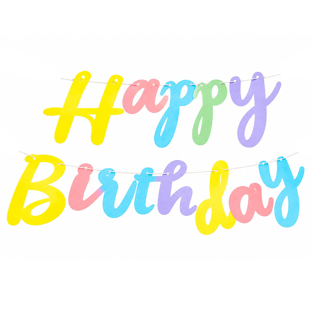 Premium Happy Birthday Pastel Color Cursive Wall Banner in multicolor for kids' birthdays, theme parties, cake tables, photo backdrops, and celebration decorations from Party Wholesale Hub India.