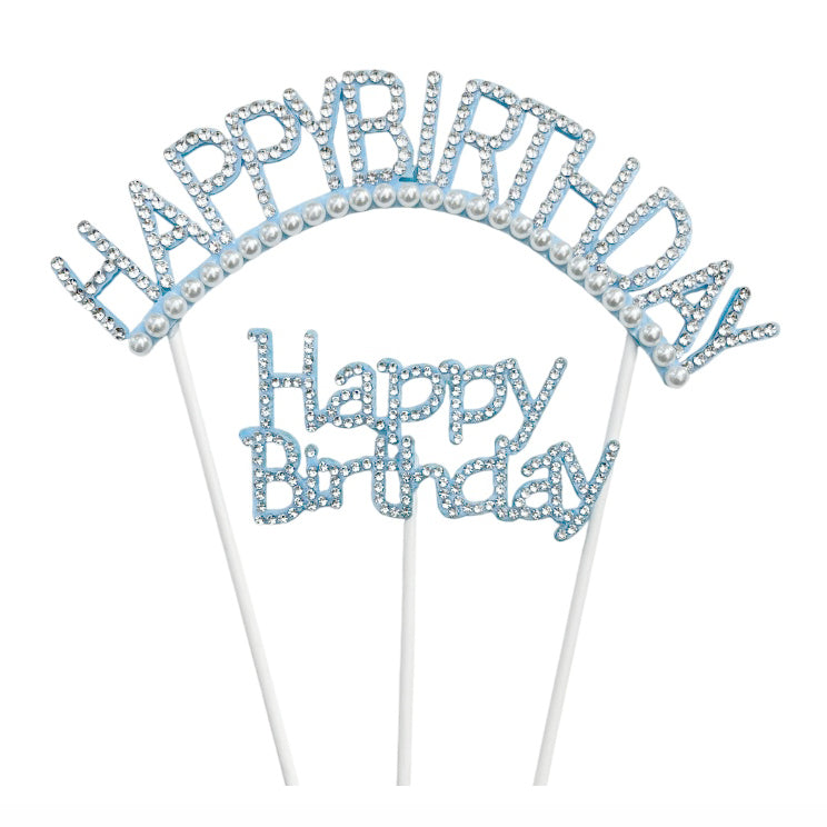 Happy Birthday stone printed cake topper set for premium birthday cake decoration available wholesale from Party Wholesale Hub