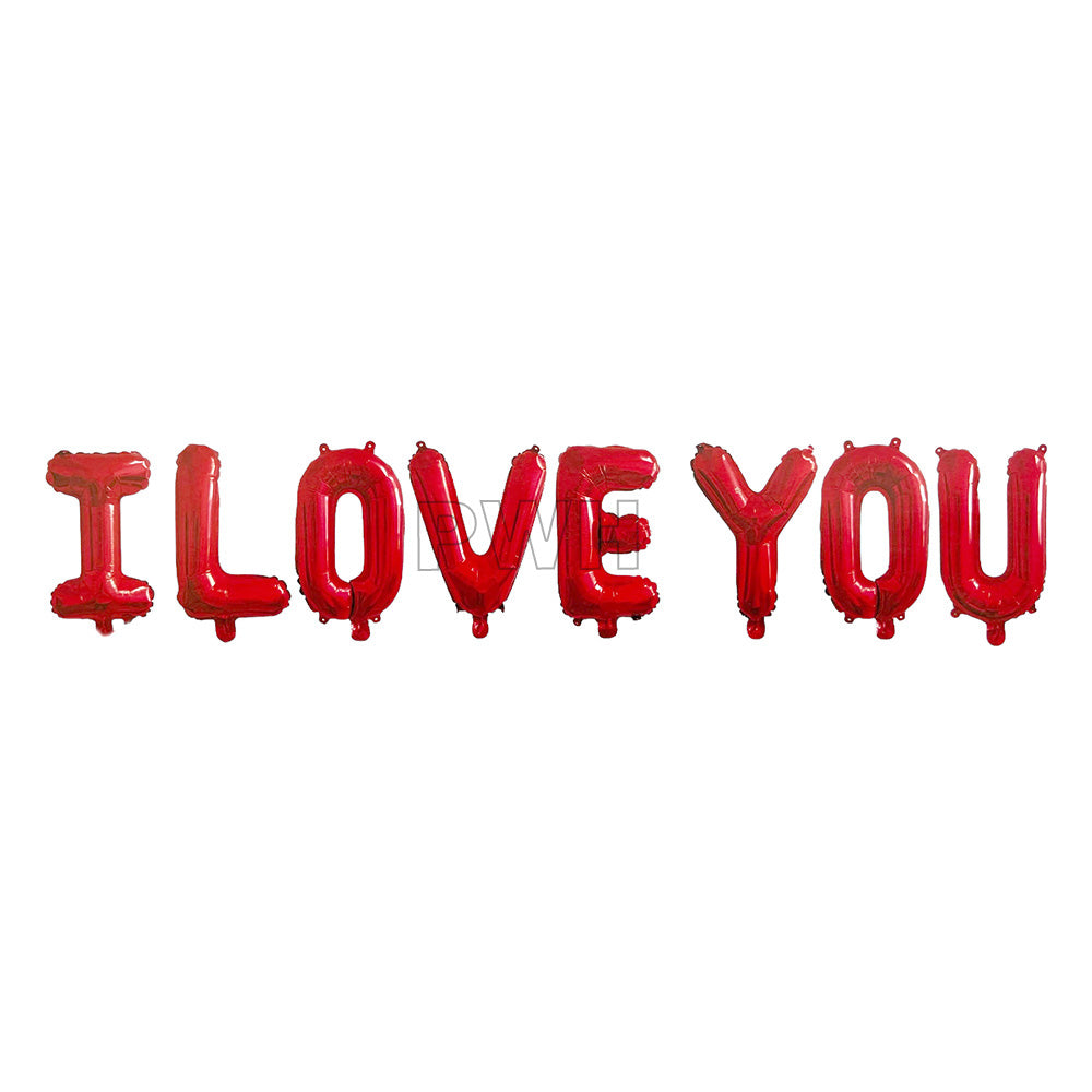 Golden I Love You alphabet letters Mylar foil balloon banner for proposal, anniversary, wedding, and Valentine's Day decoration available in bulk from Party Wholesale Hub.