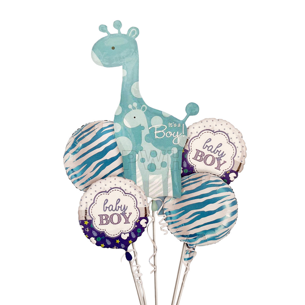 It's A Boy 5-in-1 New Arrival Baby Shower Giraffe Mylar foil balloon set for baby boy welcome party decoration wholesale supplier in India