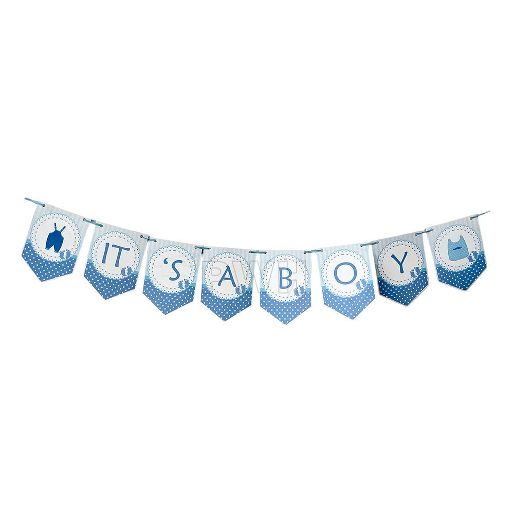 It's A Boy Girl decorative paper wall banner for baby arrival, baby shower, newborn welcome celebration, photo booth backdrop, and dessert table decoration available in bulk from Party Wholesale Hub.