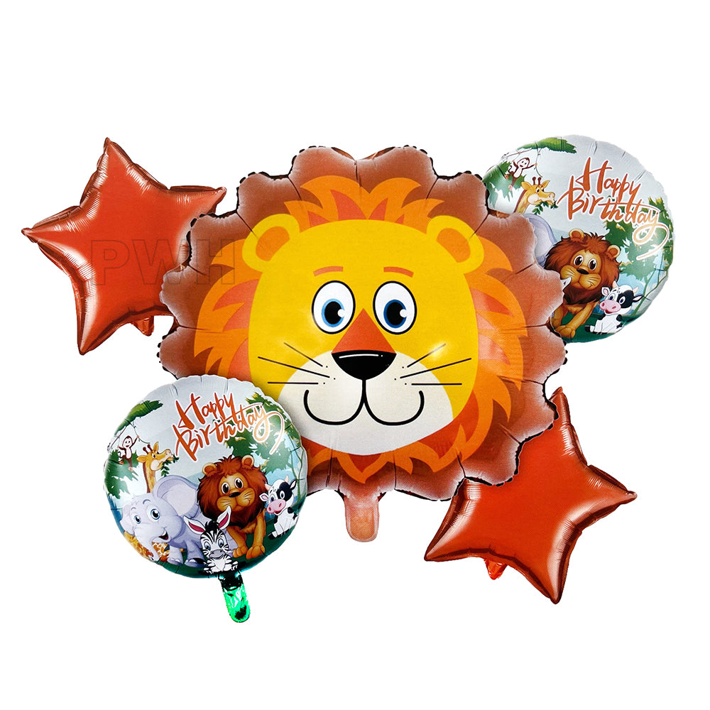 Jungle Animals 5-in-1 Mylar foil balloons bouquet set for safari birthday party decoration wholesale supplier in India