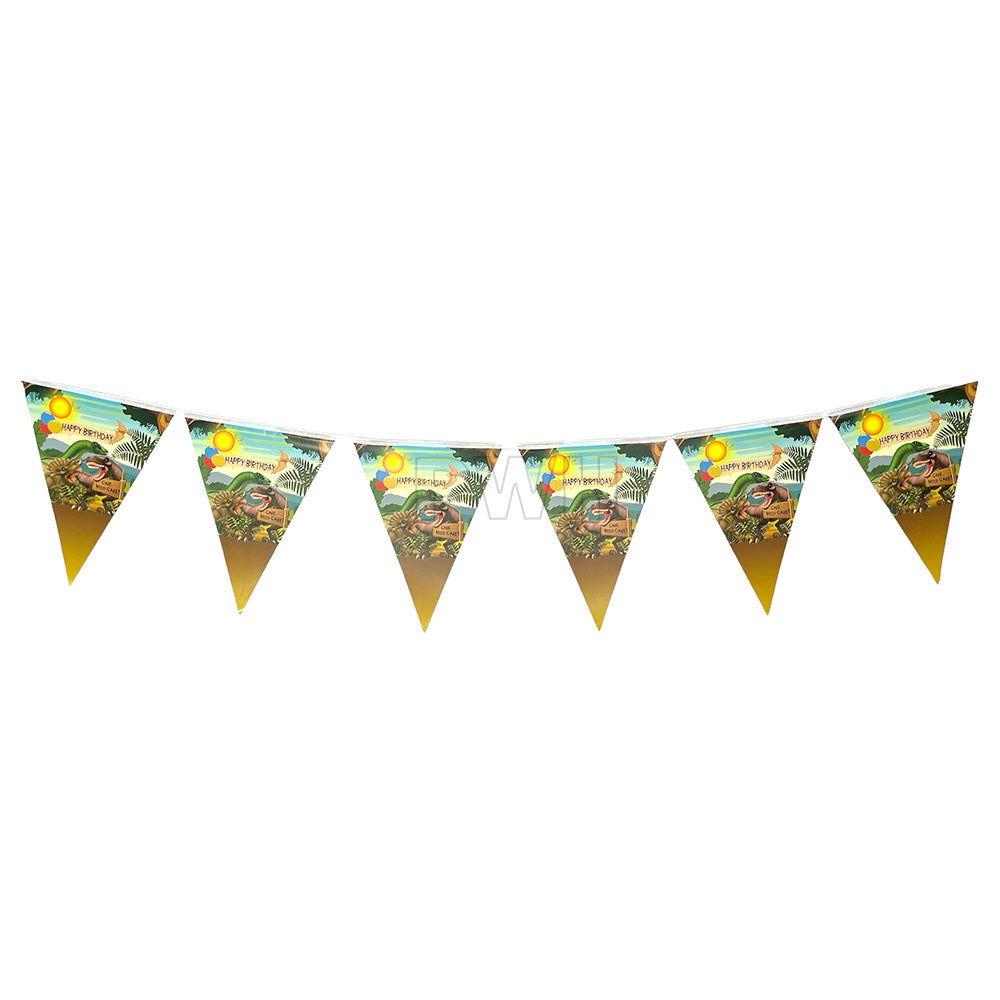 Jungle theme birthday paper wall banner with colorful safari animal design for kids' birthday party decoration and photo backdrop available in bulk from Party Wholesale Hub.
