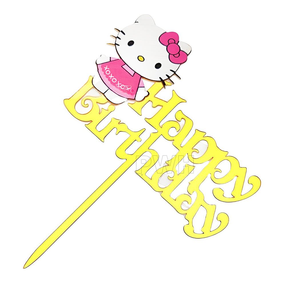 Kitty theme acrylic birthday cake topper for kids birthday cake decoration available wholesale from Party Wholesale Hub