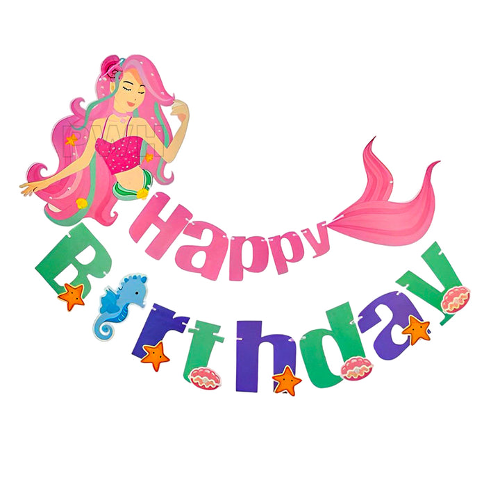 Large Mermaid paper wall banner for under the sea birthday party backdrop, cake table decoration, and photo booth wall decoration available in bulk from Party Wholesale Hub.