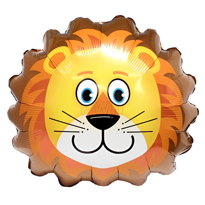18 inch lion face printed foil balloon for jungle theme, safari birthday, wildlife party, and kids celebration decoration from Party Wholesale Hub.