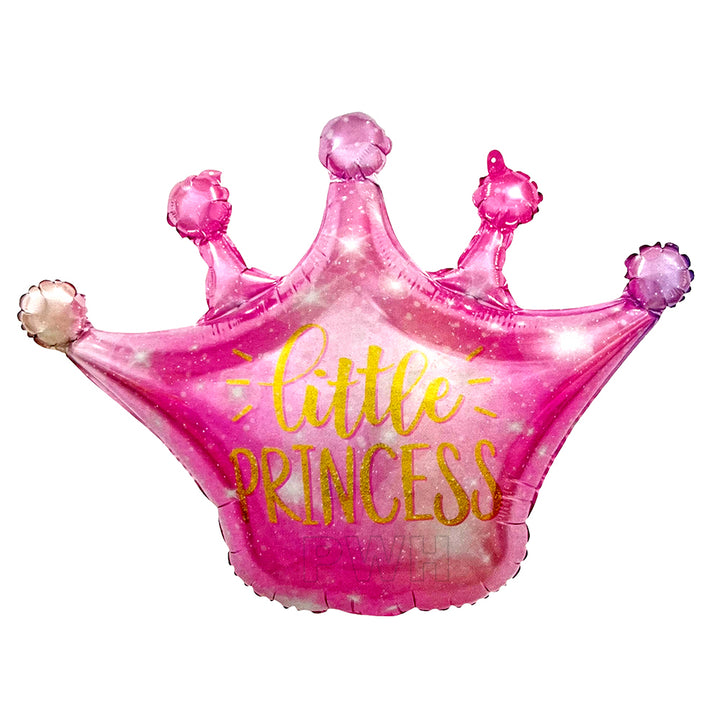 Little Princess crown foil balloon in pink and gold for baby shower, first birthday, welcome baby, and princess theme party decoration from Party Wholesale Hub.